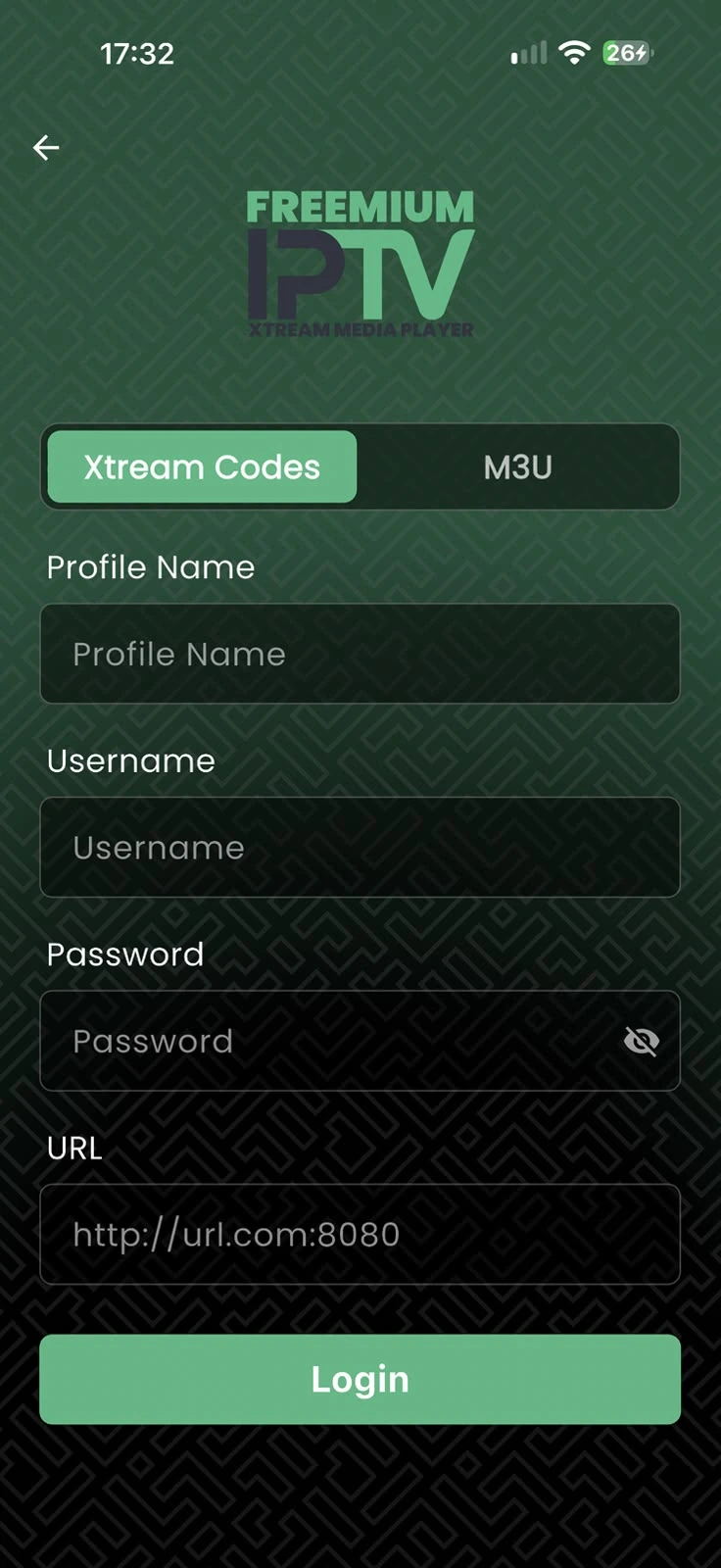 Phone Xtream & M3U Login